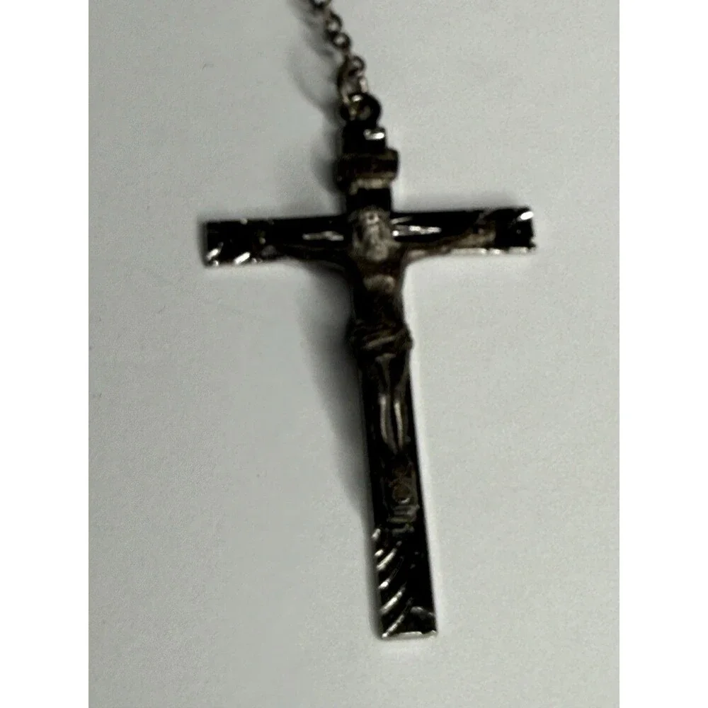 Vintage Sterling Silver AB Crystal Catholic Rosary Italy Crucifix Marian Medal